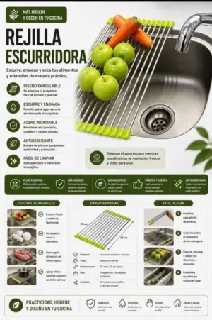 Set x4 Escurridor de Platos Enrollable para Fregadero - Seca vajilla y verduras ahorrando espacio