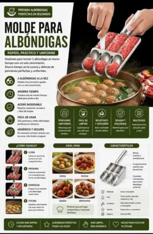 Set x2 Molde Prensador Triple para Albóndigas y Croquetas - Prepara porciones uniformes al instante