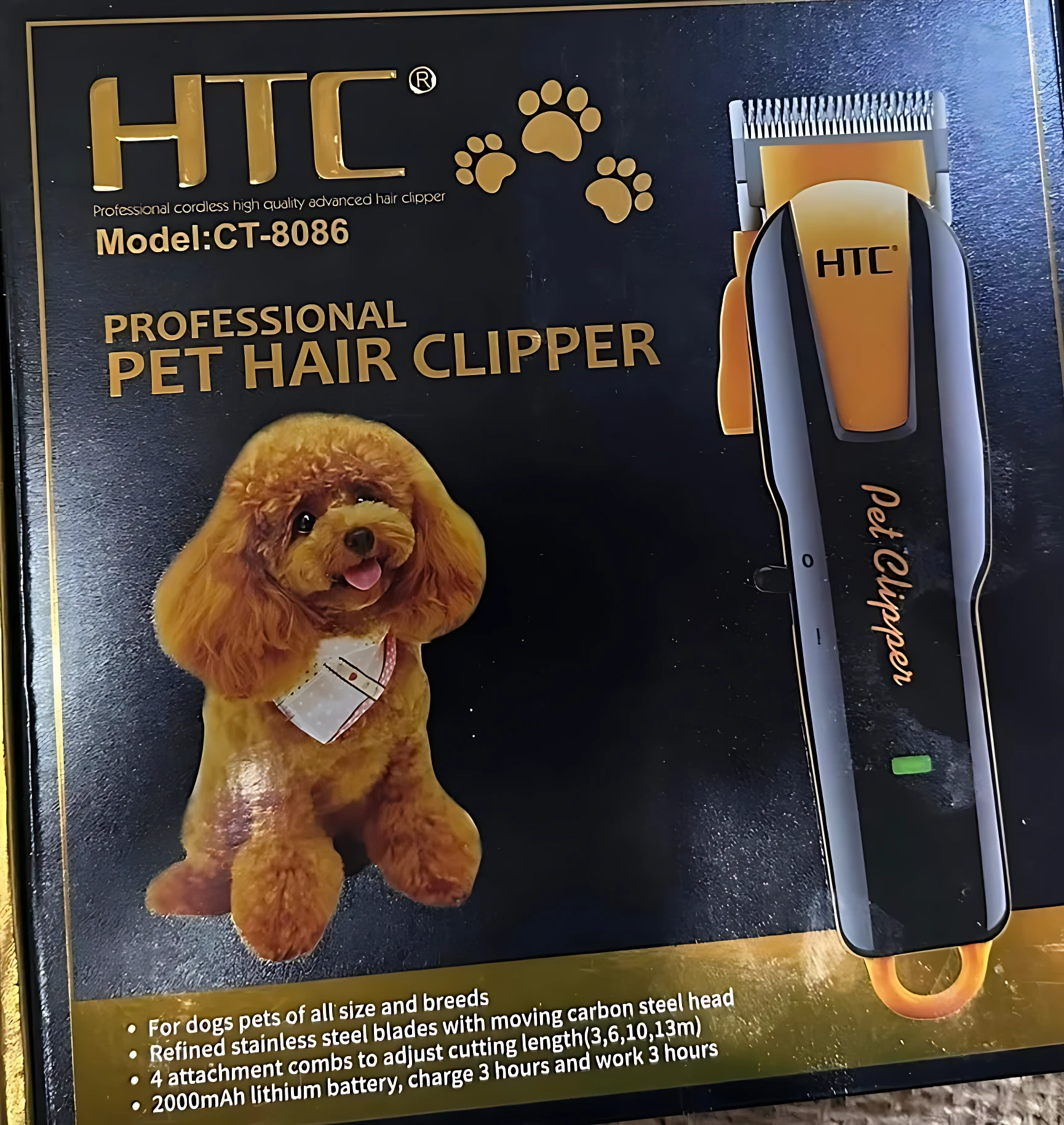 Peluquera Canina Inalambrica HTC CT-8086 con 4 Peines Guia - Corta en Casa