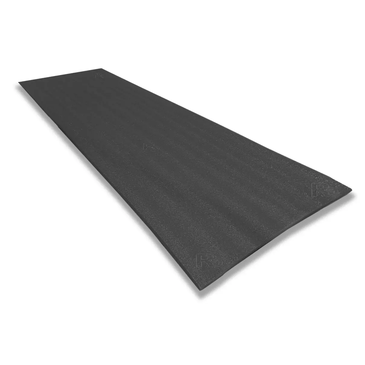 Colchoneta de yoga y ejercicio color gris oscuro con textura antideslizante, vista en ángulo para mostrar su superficie rectangular.