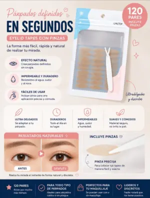 Set x4 Cintas adhesivas ultradelgadas para párpados caídos - Levantan y definen la mirada de forma natural