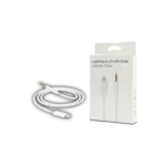 Adaptador de audio Lightning a Jack 3.5 mm blanco, cable enrollado junto a su caja de empaque con de los conectores.