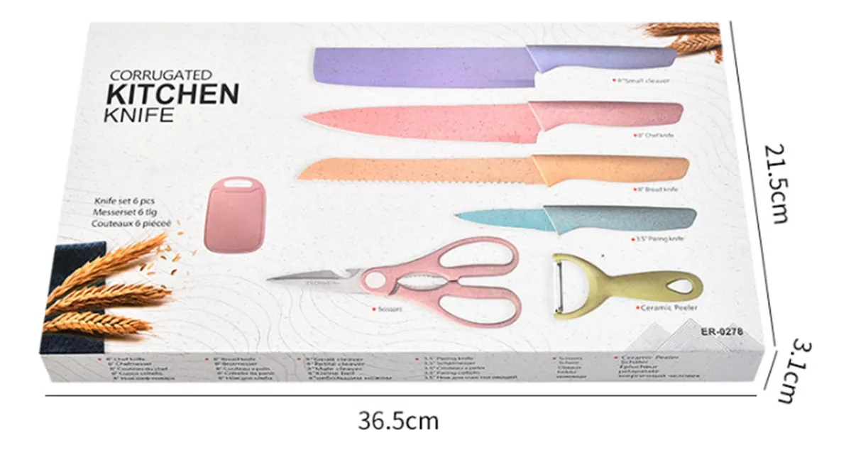 Set de utensilios cortantes para cocina con cuchillos y tijeras - Facilita la preparación diaria de alimentos en el hogar - Imagen 3