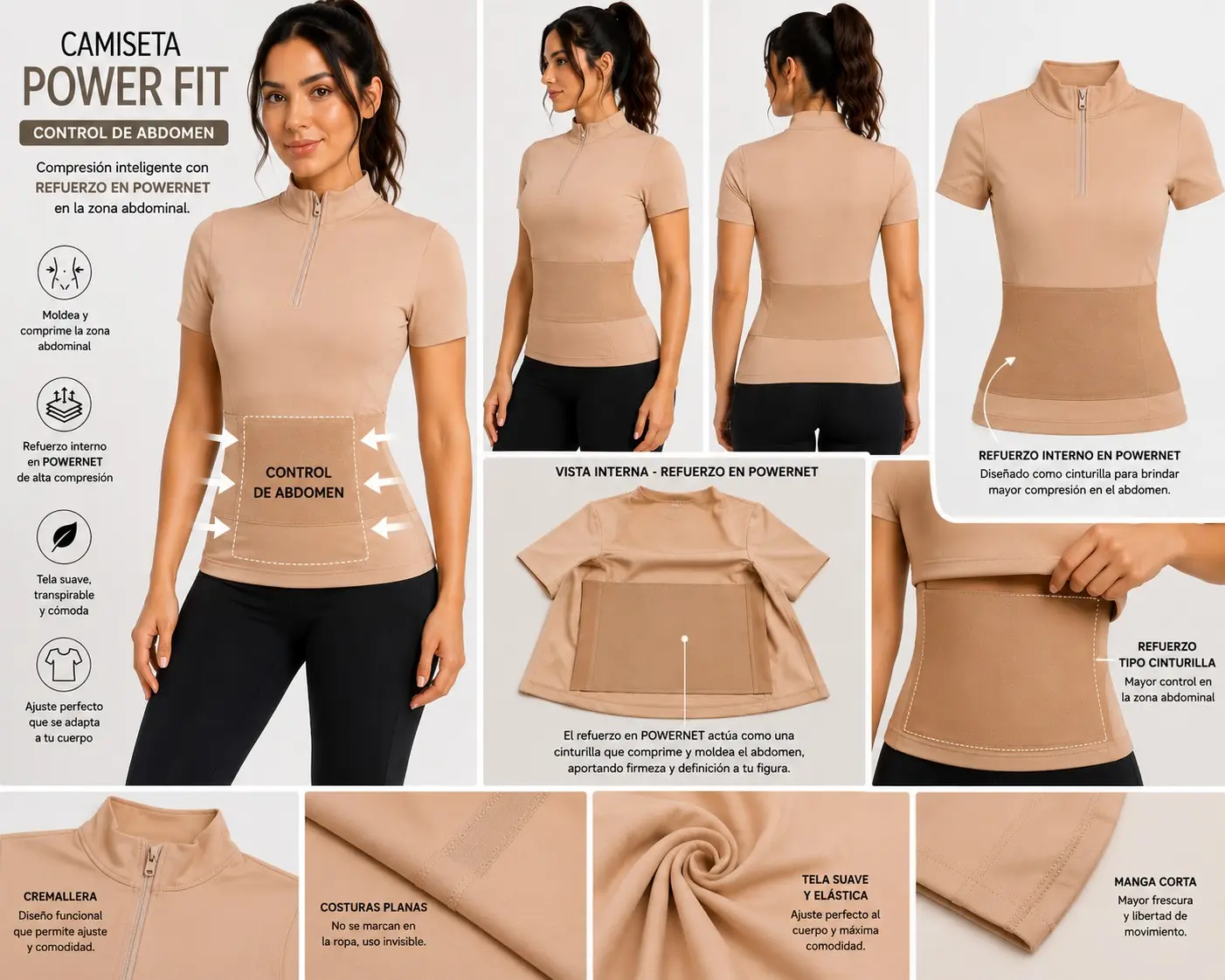 Camiseta moldeadora deportiva de cuello alto con control abdominal - estilizas tu figura y mejoras tu postura durante los entrenamientos diarios