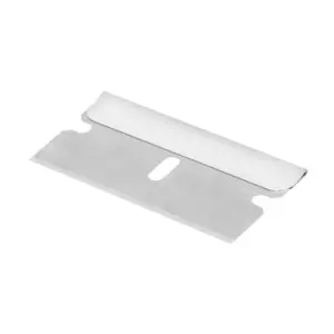 Navaja de repuesto en acero SK5 con lomo reforzado y ranura central, diseñada para raspador manual, ideal para remover pintura y adhesivos con precisión.