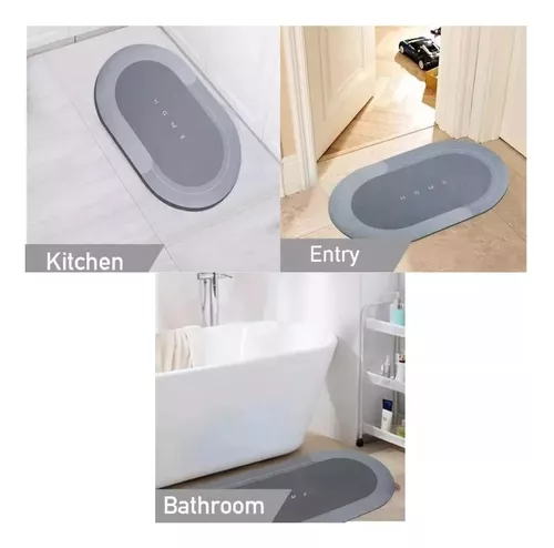 Set 3 tapetes absorbentes grises ovalados de 60x40 cm usados en cocina, entrada y baño para proteger pisos y evitar caídas