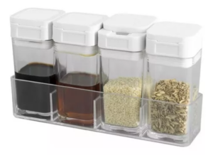 Condimentero organizador de especias Set x4 transparente con soporte - Mantén tus condimentos ordenados y listos para usar en la cocina