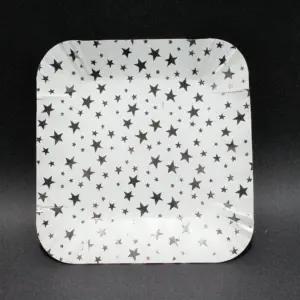 Bandeja de estrellas estampadas plata descartable - Decora tus fiestas fácilmente