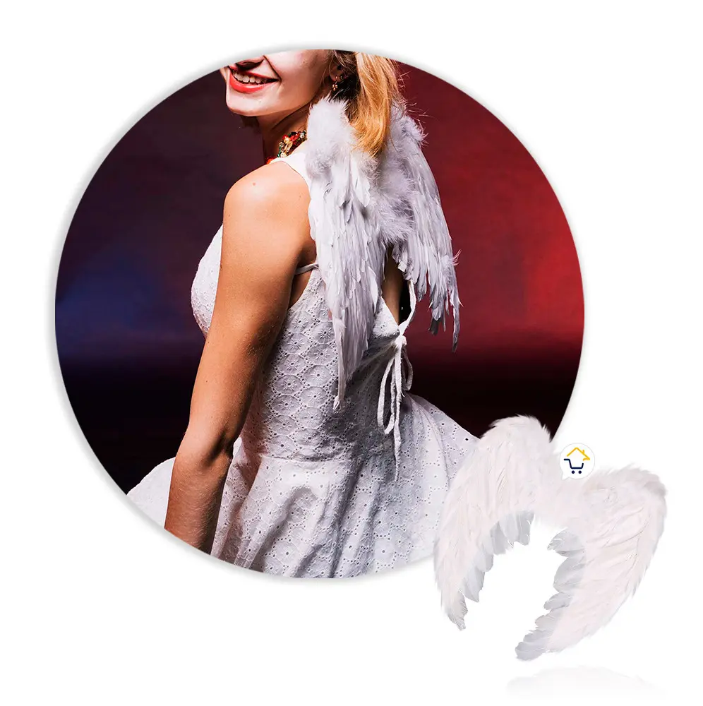 Alas de ángel medianas blancas de plumas sintéticas con ajuste cómodo para disfraces