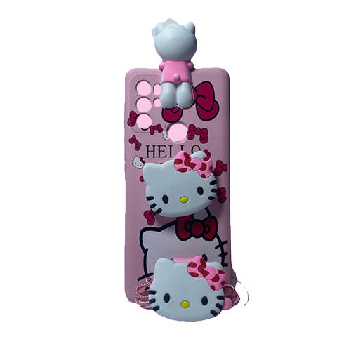 Funda de silicona rosa para Motorola One Fusion con diseño de Hello Kitty, incluye soporte, figura en 3D y correa ajustable para colgar.