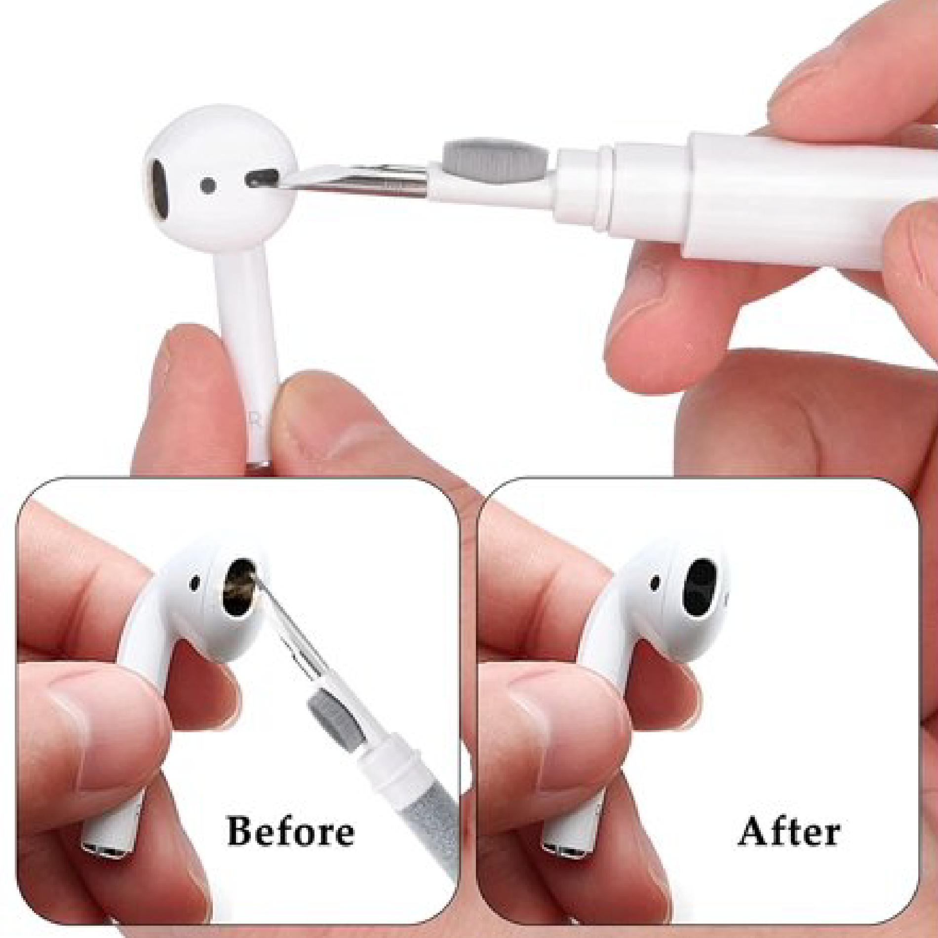 Set x2 Lápiz limpiador 3 en 1 para auriculares inalámbricos y dispositivos - Elimina la cera y el polvo acumulado en zonas de difícil acceso - Imagen 5