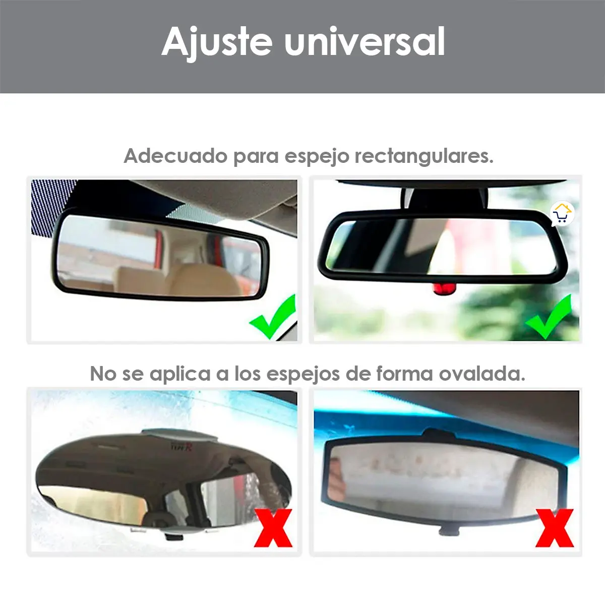 Guía de ajuste universal del soporte para móvil: apto para espejos retrovisores rectangulares y no compatible con espejos de forma ovalada.