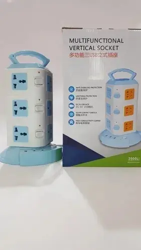 Multitoma Eléctrica Vertical Torre con USB y Protector de Voltaje - Organiza tus espacios y protege tus dispositivos conectados - Imagen 2