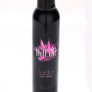 Laca para cabello Nacar Hair Style en aerosol negro brillante con etiqueta rosa, presentación de 312 ml.
