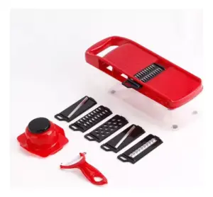 Picadora manual de alimentos roja con recipiente y cuchillas - Reduce el tiempo de corte en la cocina