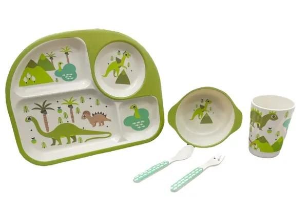 Vajilla infantil de plástico con diseño divertido - Facilita la autoalimentación y evita derrames