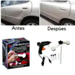 Kit saca golpes para autos Pops A Dent con pistola de silicona, puente arqueado, varillas adhesivas y chupones blancos para reparar la carrocería en casa.