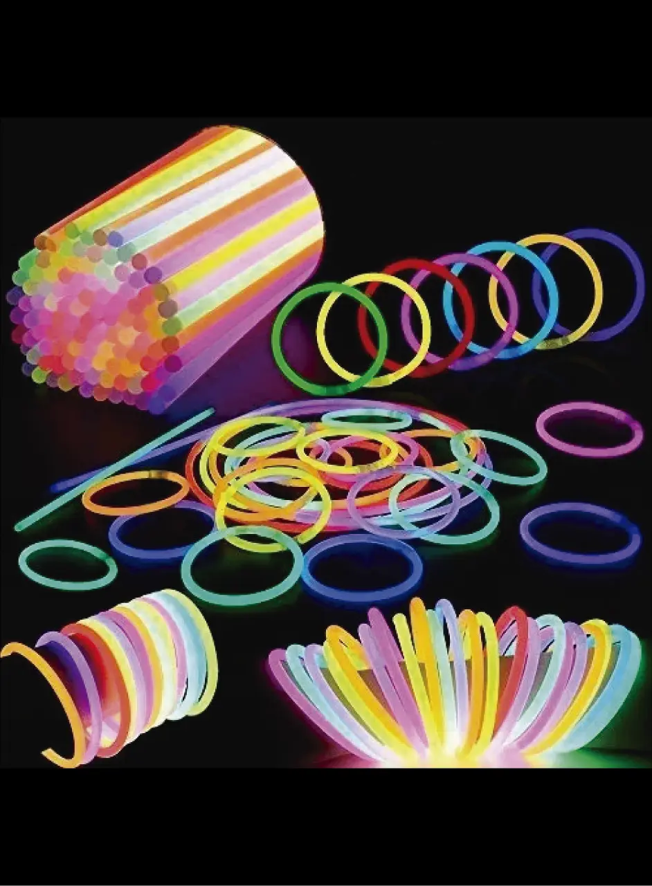 Manillas neón flexibles en paquete cilíndrico surtido de colores brillantes para fiestas y eventos nocturnos.