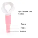 Entrenador de respiración abdominal blanco y rosado con boquilla y cuerpo ajustable en tres niveles de intensidad: suave, medio y fuerte.