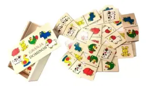 Set x2 Dominó infantil de madera con temática de granja y piezas didácticas - Estimula el aprendizaje temprano y la concentración en los niños
