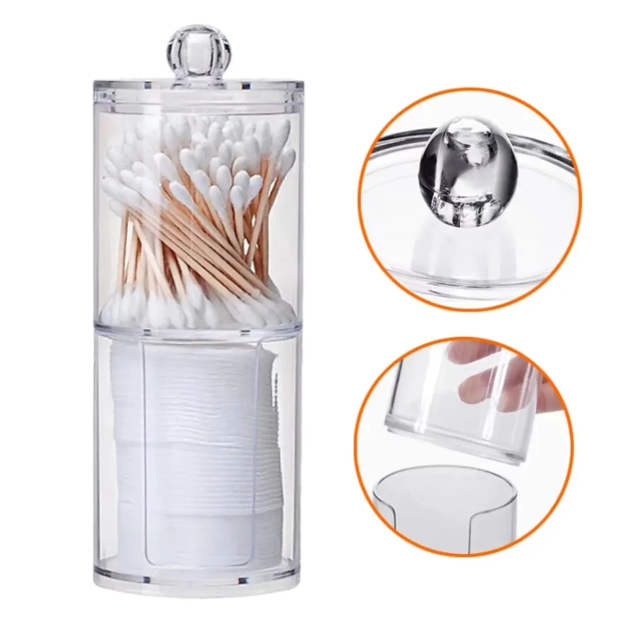 Set x2 Caja acrílica transparente para hisopos y discos desmaquillantes - Protege tus accesorios del polvo y mantiene el baño ordenado - Imagen 3