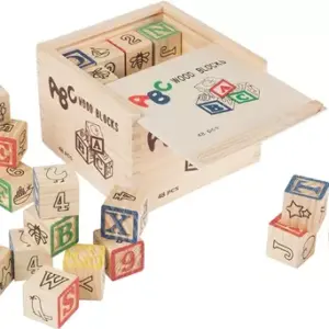 Bloques de madera ABC y números con caja - Estimulan el aprendizaje temprano y la creatividad infantil
