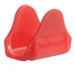 Soporte para tacos de plástico ABS color rojo con la marca TacoProper grabada en relieve, en ángulo lateral sobre fondo blanco.