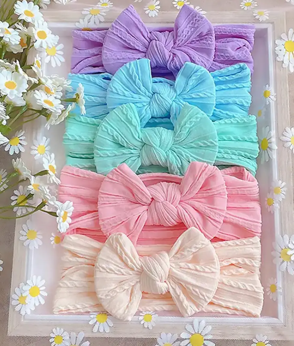 Set x2 Diadema de nailon elástica para bebé con lazo suave - Cuida la cabeza sin apretar y acompaña su crecimiento - Imagen 3