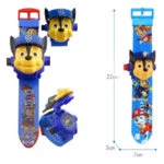 Set de dos relojes digitales infantiles Paw Patrol con proyector de 24 imágenes, correa azul estampada, diseño de Chase y medidas de 22 cm por 3 cm.