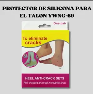 Empaque de protectores de talón en silicona color piel, incluye un par para hidratar y reparar grietas en la piel seca, áspera y agrietada.