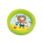 Piscina inflable redonda verde para bebé, 61x15 cm, con diseño estampado de oso en la playa y fondo colorido.