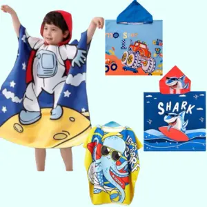 Set x2 Toalla con capucha para niños de microfibra tipo poncho - Seca y abriga rápido después de nadar