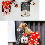 Porta carnet con llavero de Minnie y Mickey Mouse, incluye estuche rígido decorado, correa de mano y dije 3D del personaje a juego.