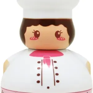 Temporizador de cocina mecánico de 60 minutos con diseño de chef, en color blanco y base rosa con números visibles