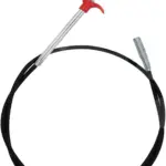 Sonda de drenaje flexible de 160 cm con mango rojo y émbolo de resorte para destapar tuberías.