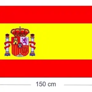 Bandera de España con franjas roja y amarilla y escudo nacional, con una medida de 150 cm de largo.