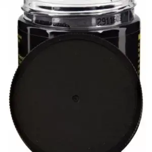 Tarro negro de cera para cabello y barba Murray's Black Beeswax con tapa de rosca abierta, mostrando la textura oscura en su interior.