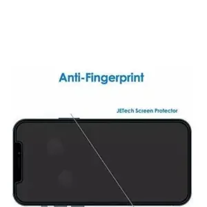 Protector de pantalla para smartphone dividido diagonalmente: el lado JETech muestra una superficie limpia frente al lado con huellas de otro protector.