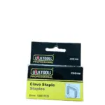 Caja de 1000 grapas Uustools de 8mm para uso profesional, con esquema de medidas 11.3mm de ancho y 0.7mm de grosor impreso en el empaque amarillo y negro.