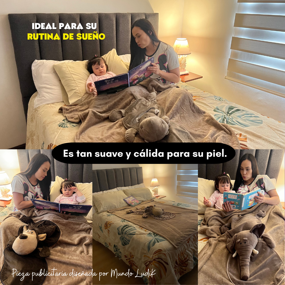 Cobija marrón suave con animal de peluche de la selva para la hora de dormir de los niños