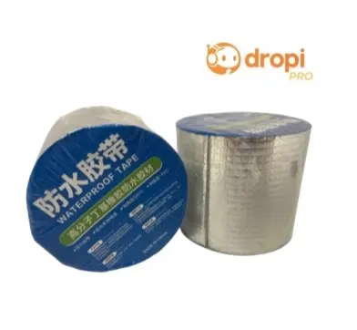 Set de dos rollos de cinta impermeable adhesiva plateada con textura metálica, uno con etiqueta azul que indica Waterproof Tape.