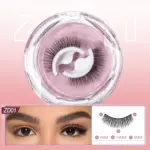 Pestañas postizas Lashluxe ZD01 en estuche rosa. Muestra efecto antes y después en ojo y detalle de medidas: extremos de 6mm y centro de 10mm.