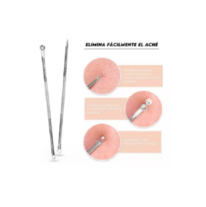 Set x2 Kit extractor de puntos negros y espinillas de acero inoxidable - Elimina las impurezas del rostro sin dejar marcas en la piel