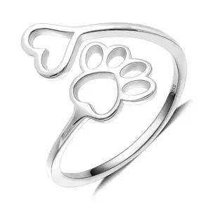 Anillo ajustable de huella de mascota con diseño de corazón - Demuestra tu amor por los animales cada día