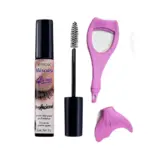 Kit de máscara de pestañas Prosa negra de 13g, aplicador, peineta rosa con espejo y accesorio de silicona rosa con forma de cola de sirena.