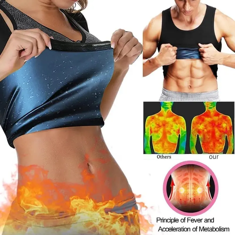Camiseta térmica deportiva azul de compresión para sudoración y control corporal, con gráficos de calor y llamas.