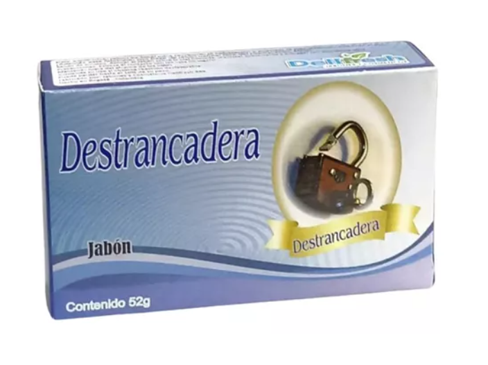 Caja azul de jabón esotérico Destrancadera de 52g con diseño de ondas y un candado en un círculo para limpieza energética