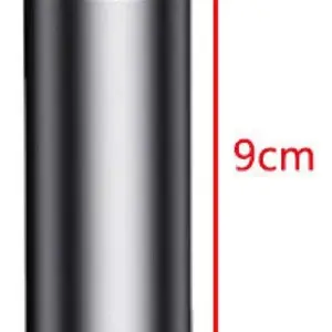 Martillo rompe vidrios metálico color gris para auto, de forma cilíndrica con base moleteada, de 9 cm de alto y 2 cm de diámetro.