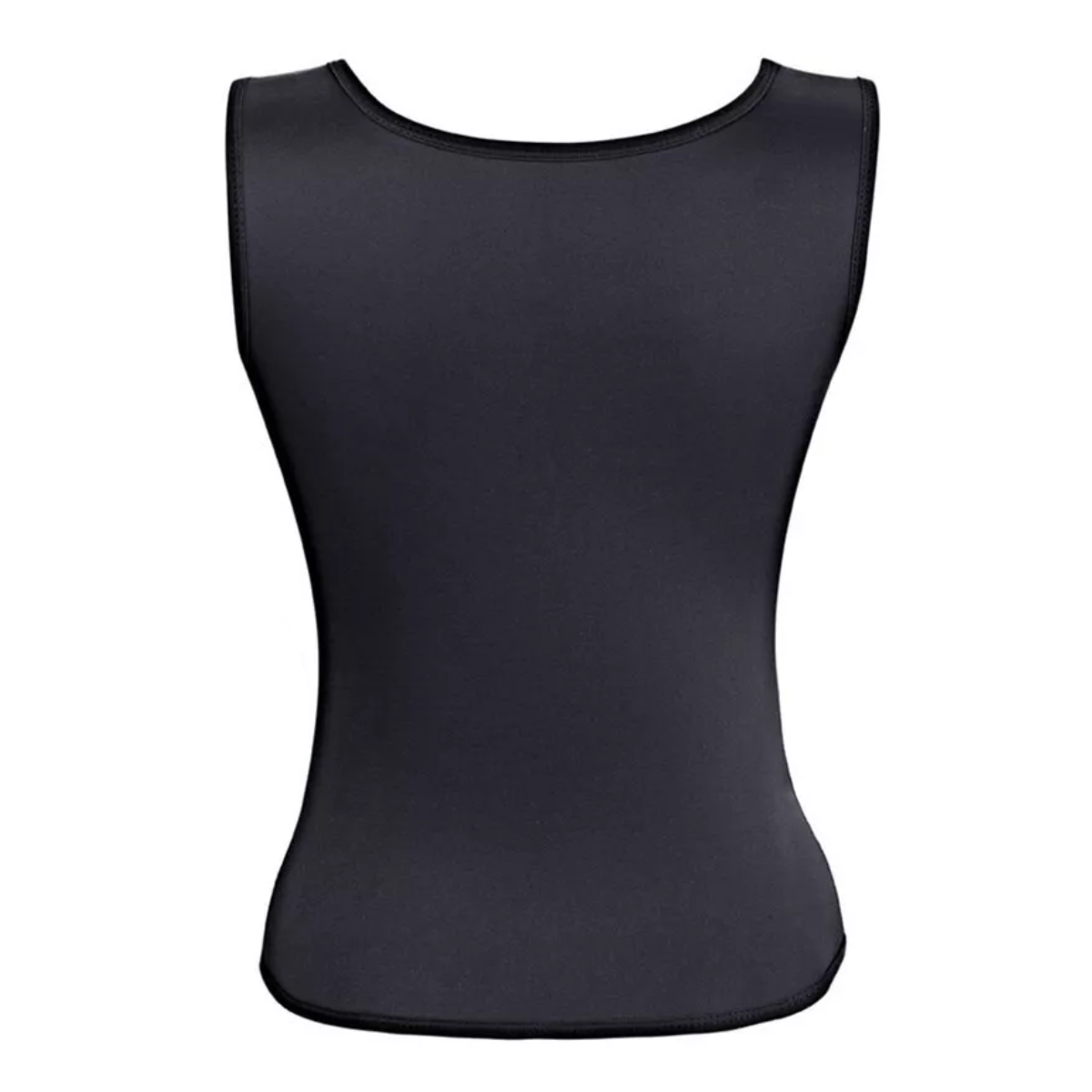 Camisa moldeadora de neopreno negra sin mangas con diseño ajustado para control de abdomen.