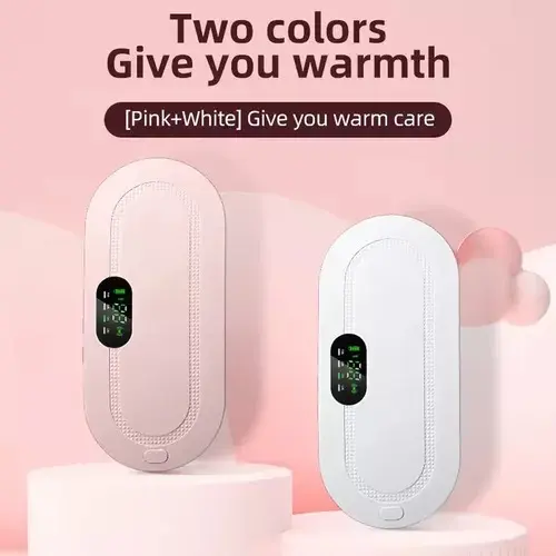 Set x2 bandas anticólicos digitales rosada y blanca con pantalla led, diseño ovalado texturizado y control de temperatura para alivio abdominal.